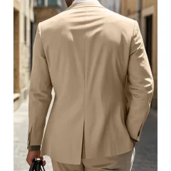 Men's Linen Blazer Blazer Business Cocktail Party Wedding Party Fashion Casual Spring & Fall Polyester Linen Plain Pocket Buttons Comfortable Single Breasted Blazer White khaki Beige