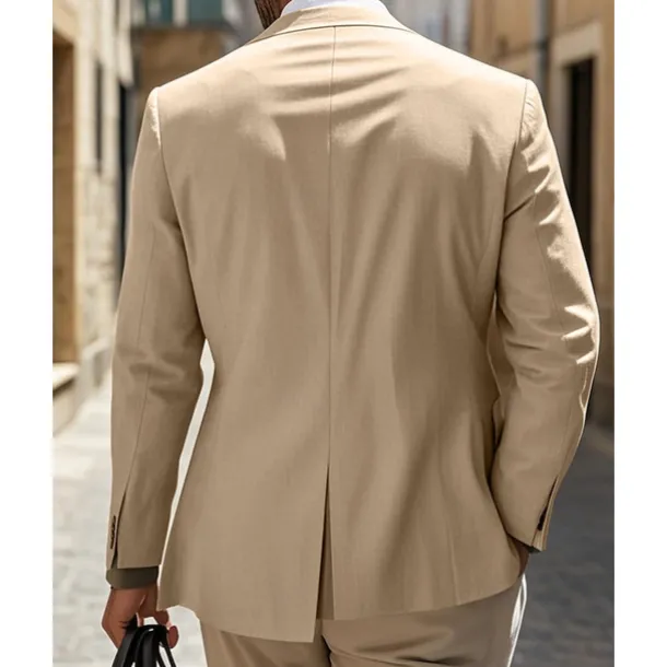 Men's Linen Blazer Blazer Business Cocktail Party Wedding Party Fashion Casual Spring & Fall Polyester Linen Plain Pocket Buttons Comfortable Single Breasted Blazer White khaki Beige