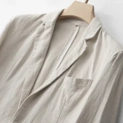 Men's Linen Blazer Blazer Business Cocktail Party Wedding Party Fashion Casual Spring & Fall Polyester Linen Plain Pocket Buttons Comfortable Single Breasted One-button Blazer Black Burgundy Dark