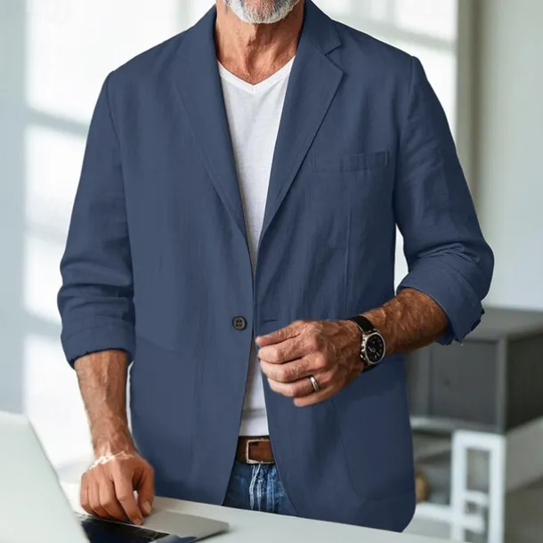 Men's Linen Blazer Blazer Business Cocktail Party Wedding Party Fashion Casual Spring & Fall Polyester Linen Plain Pocket Buttons Comfortable Single Breasted One-button Blazer Black Burgundy Dark