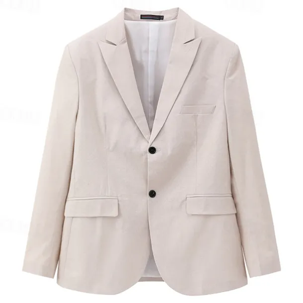 Men's Linen Blazer Business Fashion Casual Spring & Fall Polyester Linen Plain Pocket Buttons Comfortable Single Breasted Blazer White Light Green khaki