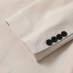 Men's Linen Blazer Business Fashion Casual Spring & Fall Polyester Linen Plain Pocket Buttons Comfortable Single Breasted Blazer White Light Green khaki