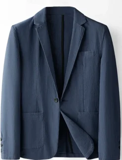 Men's Linen Blazer Suits Wedding Anniversary Vacation Elegant Neutral Spring & Fall Cotton Linen Solid Color Buttons Comfy Single Breasted One-button Blazer Black Dark Red Navy Blue Green