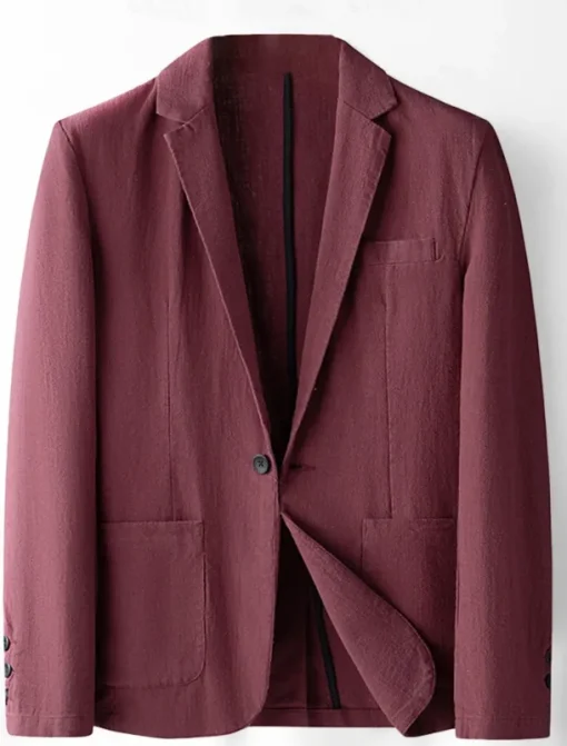 Men's Linen Blazer Suits Wedding Anniversary Vacation Elegant Neutral Spring & Fall Cotton Linen Solid Color Buttons Comfy Single Breasted One-button Blazer Black Dark Red Navy Blue Green