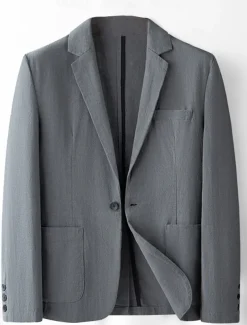 Men's Linen Blazer Suits Wedding Anniversary Vacation Elegant Neutral Spring & Fall Cotton Linen Solid Color Buttons Comfy Single Breasted One-button Blazer Black Dark Red Navy Blue Green