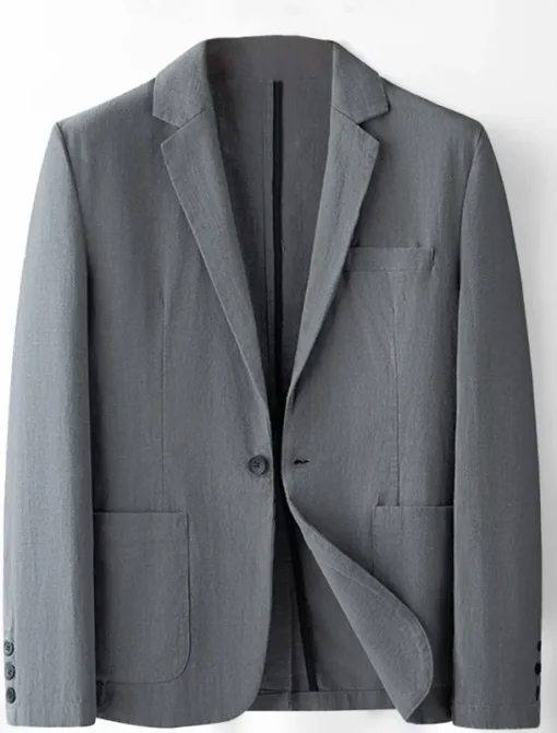 Men's Linen Blazer Suits Wedding Anniversary Vacation Elegant Neutral Spring & Fall Cotton Linen Solid Color Buttons Comfy Single Breasted One-button Blazer Black Dark Red Navy Blue Green