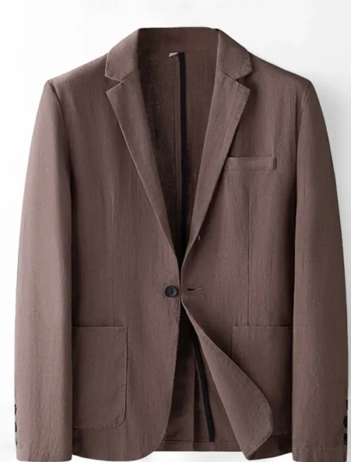 Men's Linen Blazer Suits Wedding Anniversary Vacation Elegant Neutral Spring & Fall Cotton Linen Solid Color Buttons Comfy Single Breasted One-button Blazer Black Dark Red Navy Blue Green