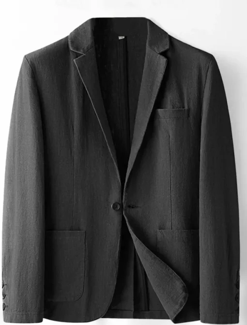 Men's Linen Blazer Suits Wedding Anniversary Vacation Elegant Neutral Spring & Fall Cotton Linen Solid Color Buttons Comfy Single Breasted One-button Blazer Black Dark Red Navy Blue Green