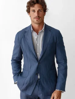 Men's Linen Blazer Suits Wedding Anniversary Vacation Elegant Neutral Spring & Fall Cotton Linen Solid Color Buttons Comfy Single Breasted Two-button Blazer Dark Gray Navy Blue