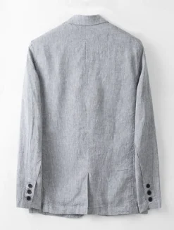 Men's Linen Blazer Suits Wedding Anniversary Vacation Elegant Neutral Spring & Fall Cotton Linen Solid Color Buttons Comfy Single Breasted One-button Blazer White Navy Blue Beige Gray