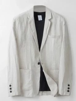 Men's Linen Blazer Suits Wedding Anniversary Vacation Elegant Neutral Spring & Fall Cotton Linen Solid Color Buttons Comfy Single Breasted One-button Blazer White Navy Blue Beige Gray