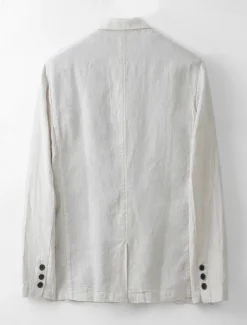 Men's Linen Blazer Suits Wedding Anniversary Vacation Elegant Neutral Spring & Fall Cotton Linen Solid Color Buttons Comfy Single Breasted One-button Blazer White Navy Blue Beige Gray