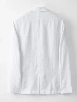 Men's Linen Blazer Suits Wedding Anniversary Vacation Elegant Neutral Spring & Fall Cotton Linen Solid Color Buttons Comfy Single Breasted One-button Blazer White Navy Blue Beige Gray