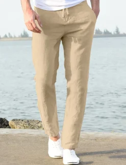 Men's Linen Pants Beach Pants Black White Blue M L XL