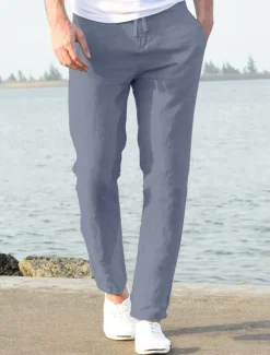 Men's Linen Pants Beach Pants Black White Blue M L XL