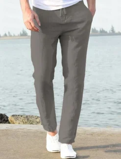 Men's Linen Pants Beach Pants Black White Blue M L XL