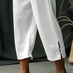 Men's Linen Pants Summer Pants Cropped Pants Beach Pants Drawstring Elastic Waist Plain Comfort Breathable Calf-Length Casual Daily Holiday Fashion Classic Style Black White