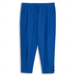 Men's Linen Pants Summer Pants Cropped Pants Beach Pants Drawstring Elastic Waist Plain Comfort Breathable Calf-Length Casual Daily Holiday Fashion Classic Style Black White