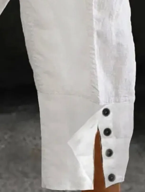 Men's Linen Pants Trousers Summer Pants Beach Pants Buttons Drawstring Elastic Waist Plain Comfort Breathable Full Length Casual Daily Holiday Fashion Classic Style White Blue