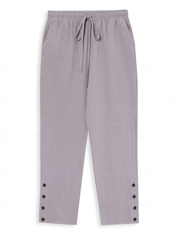 Men's Linen Pants Trousers Summer Pants Beach Pants Buttons Drawstring Elastic Waist Plain Comfort Breathable Full Length Casual Daily Holiday Fashion Classic Style White Blue