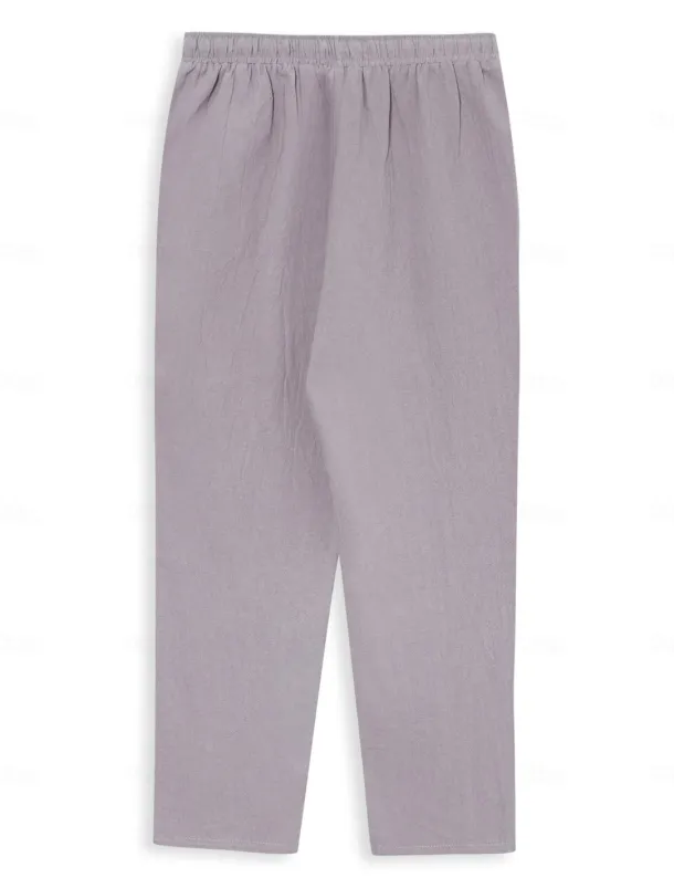 Men's Linen Pants Trousers Summer Pants Beach Pants Buttons Drawstring Elastic Waist Plain Comfort Breathable Full Length Casual Daily Holiday Fashion Classic Style White Blue