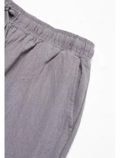 Men's Linen Pants Trousers Summer Pants Beach Pants Buttons Drawstring Elastic Waist Plain Comfort Breathable Full Length Casual Daily Holiday Fashion Classic Style White Blue