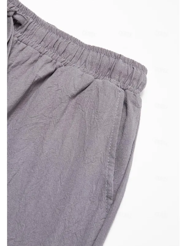 Men's Linen Pants Trousers Summer Pants Beach Pants Buttons Drawstring Elastic Waist Plain Comfort Breathable Full Length Casual Daily Holiday Fashion Classic Style White Blue