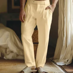 Men's Linen Pants Trousers Summer Pants Front Pocket Straight Leg Plain Comfort Breathable Casual Daily Holiday Fashion Basic Black White
