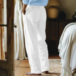 Men's Linen Pants Trousers Summer Pants Front Pocket Straight Leg Plain Comfort Breathable Casual Daily Holiday Fashion Basic Black White