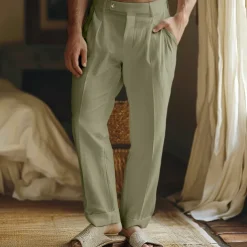 Men's Linen Pants Trousers Summer Pants Front Pocket Straight Leg Plain Comfort Breathable Casual Daily Holiday Fashion Basic Black White