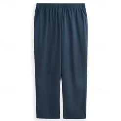 Men's Linen Pants Trousers Summer Pants Beach Pants Drawstring Elastic Waist Straight Leg Plain Comfort Outdoor Casual Daily Streetwear Stylish White Navy Blue