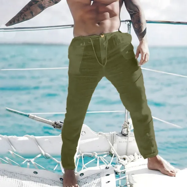 Men's Linen Pants Trousers Summer Pants Beach Pants Front Pocket Straight Leg Plain Comfort Breathable Casual Daily Holiday Fashion Basic Black White