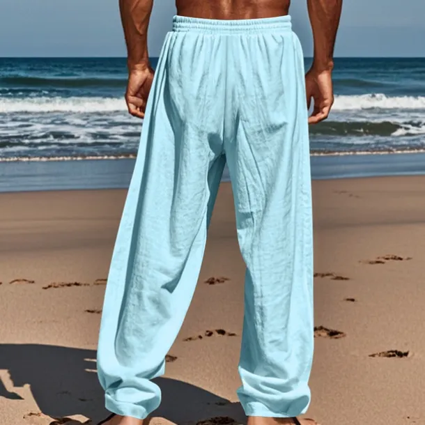 Men's Linen Pants Trousers Summer Pants Beach Pants Pocket Drawstring Elastic Waist Coconut Tree Comfort Breathable Vacation Daily Holiday Hawaiian Boho Black White