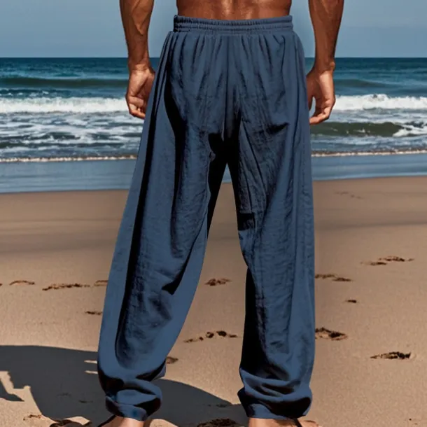 Men's Linen Pants Trousers Summer Pants Beach Pants Pocket Drawstring Elastic Waist Coconut Tree Comfort Breathable Vacation Daily Holiday Hawaiian Boho Black White