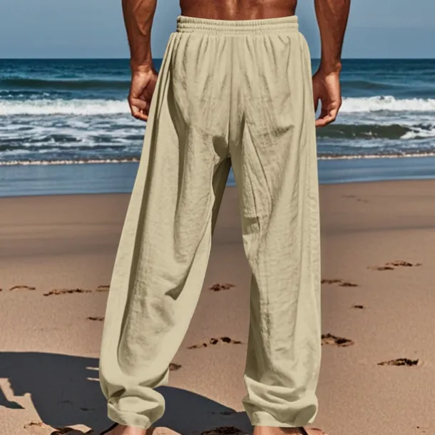 Men's Linen Pants Trousers Summer Pants Beach Pants Pocket Drawstring Elastic Waist Coconut Tree Comfort Breathable Vacation Daily Holiday Hawaiian Boho Black White