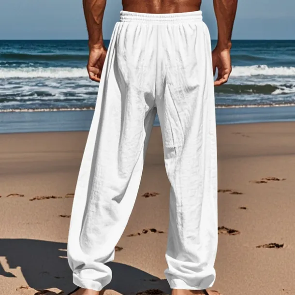 Men's Linen Pants Trousers Summer Pants Beach Pants Pocket Drawstring Elastic Waist Coconut Tree Comfort Breathable Vacation Daily Holiday Hawaiian Boho Black White