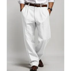 Men's Linen Pants Trousers Summer Pants Pleated Pants Front Pocket Straight Leg Plain Comfort Breathable Casual Daily Holiday Fashion Basic Black White