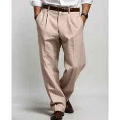 Men's Linen Pants Trousers Summer Pants Pleated Pants Front Pocket Straight Leg Plain Comfort Breathable Casual Daily Holiday Fashion Basic Black White
