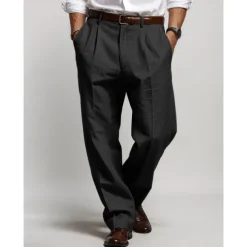 Men's Linen Pants Trousers Summer Pants Pleated Pants Front Pocket Straight Leg Plain Comfort Breathable Casual Daily Holiday Fashion Basic Black White