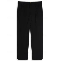 Men's Linen Pants Trousers Summer Pants Pleated Pants Front Pocket Straight Leg Plain Comfort Breathable Casual Daily Holiday Fashion Basic Black White