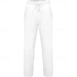 Men's Linen Pants Trousers Summer Pants Pocket Drawstring Elastic Waist Plain Comfort Breathable Vacation Daily Holiday Fashion Classic Style Black White Micro-elastic