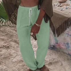 Men's Linen Pants Trousers Summer Pants Pocket Drawstring Elastic Waist Plain Comfort Breathable Vacation Daily Holiday Fashion Classic Style Black White Micro-elastic