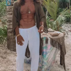 Men's Linen Pants Trousers Summer Pants Pocket Drawstring Elastic Waist Plain Comfort Breathable Vacation Daily Holiday Fashion Classic Style Black White Micro-elastic