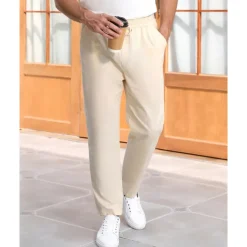 Men's Linen Pants Trousers Summer Pants Beach Pants Pocket Drawstring Elastic Waist Plain Comfort Breathable Vacation Daily Holiday Hawaiian Boho Beige