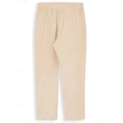 Men's Linen Pants Trousers Summer Pants Drawstring Elastic Waist Plain Comfort Soft Daily Beach Fashion Simple Khaki Micro-elastic