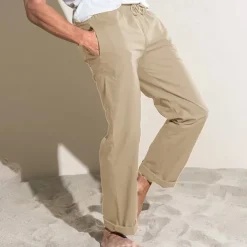 Men's Linen Pants Trousers Summer Pants Pocket Plain Comfort Breathable Outdoor Daily Going out Fashion Casual Black White