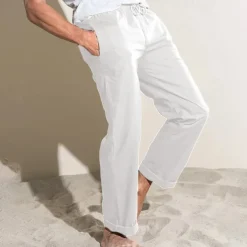 Men's Linen Pants Trousers Summer Pants Pocket Plain Comfort Breathable Outdoor Daily Going out Fashion Casual Black White