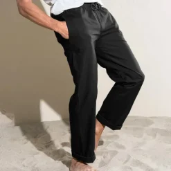 Men's Linen Pants Trousers Summer Pants Pocket Plain Comfort Breathable Outdoor Daily Going out Fashion Casual Black White