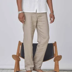 Men's Linen Pants Trousers Summer Pants Pocket Plain Comfort Breathable Daily Casual Black White