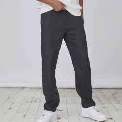 Men's Linen Pants Trousers Summer Pants Pocket Plain Comfort Breathable Daily Casual Black White